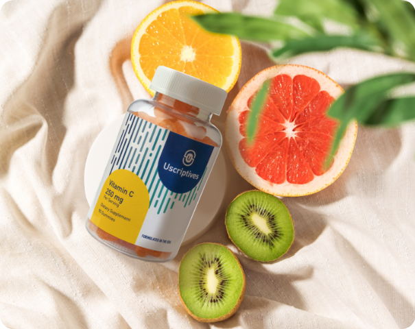 Uscriptives Vitamin C Gummies and citrus fruits